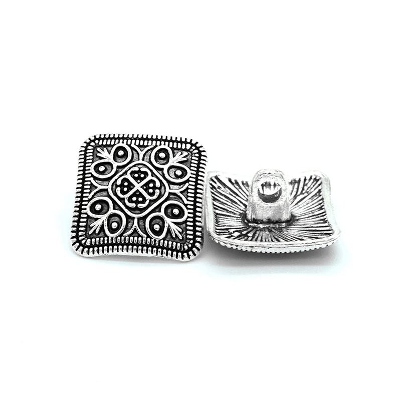 vingol 6 PCS Antique Silver Flower Decorative Metal Buttons for Sewing Crafts Clothes Decoration (Square Silver 13mm) - Image 1